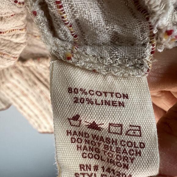 Hem & Thread Boho Peplum Ruffle Long Sleeve Pullover Top Sz L Beige Linen Cotton - Picture 8 of 11
